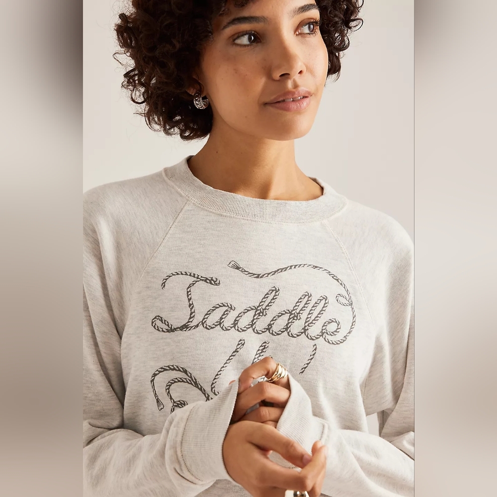 Anthropologie Anthropologie Gray Crew-Neck Graphic Sweatshirt Saddle Up M - Picture 3 of 8